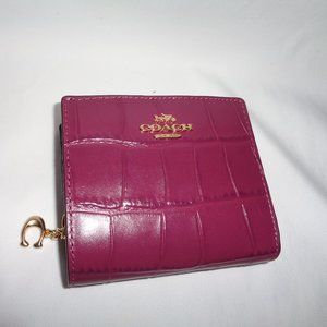Coach C6092 Croc Embossed Snap Wallet Bifold Leather Dark Berry